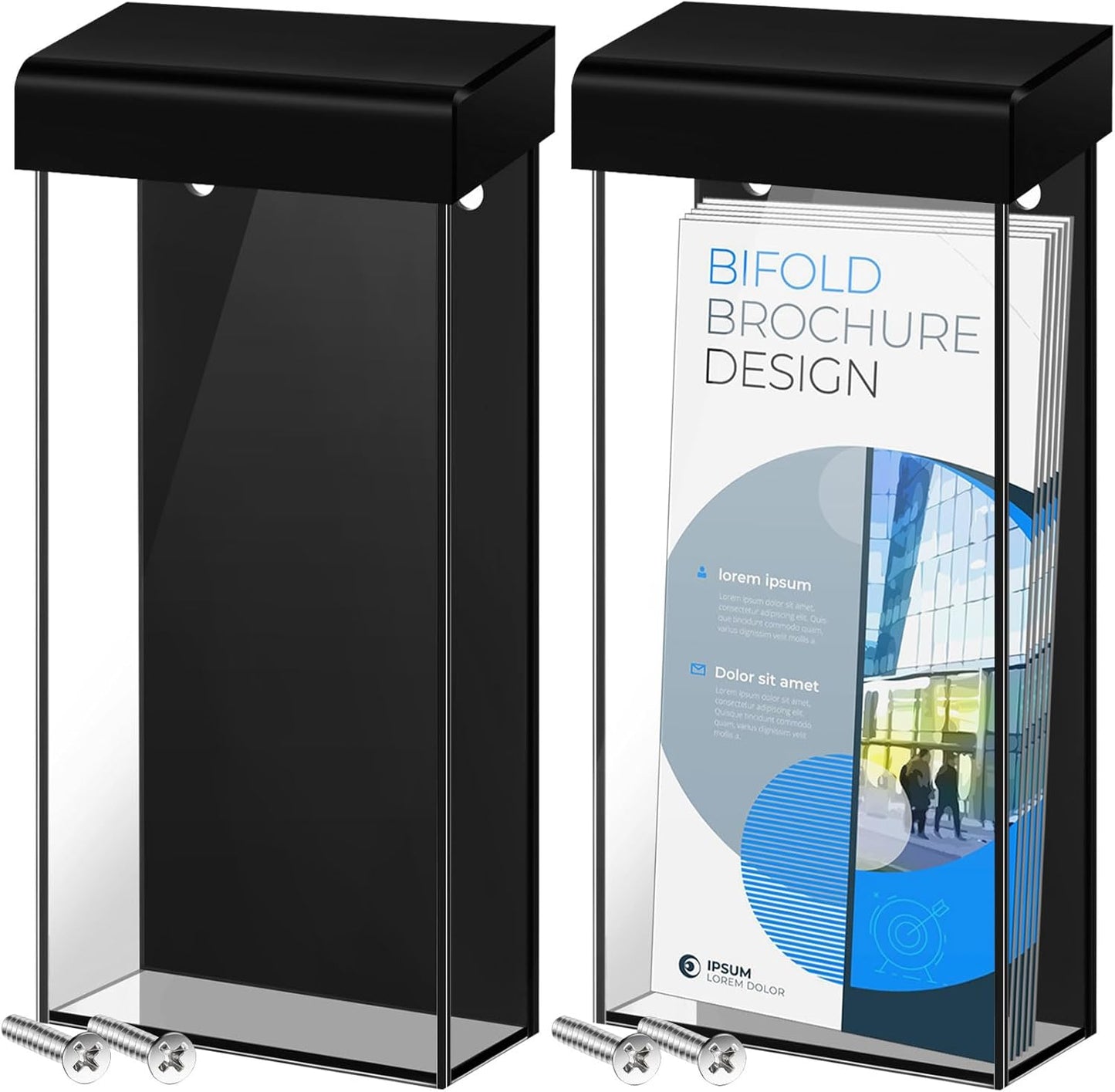 Remerry 2 Pcs Acrylic Outdoor Brochure Holder 4 x 9 Inch Waterproof Wall Mount Literature Box with Black Lid Clear Pamphlet Holder with Screws for Flyer Display Map Menu Envelope
