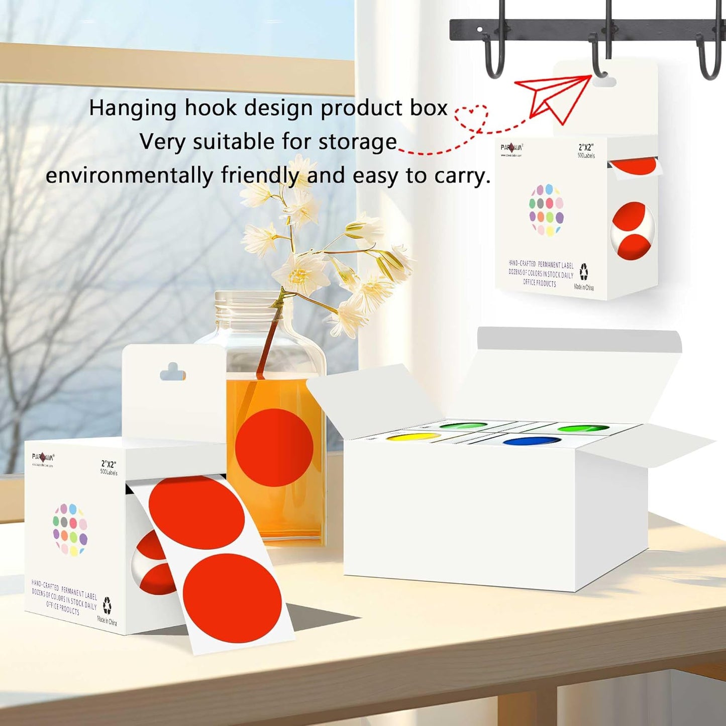 PARLAIM 2 inch Round Color-Code Dot Sticker Labels, 4 Rolls 2000 Adhesive Label Pack in Dispenser Box, Red