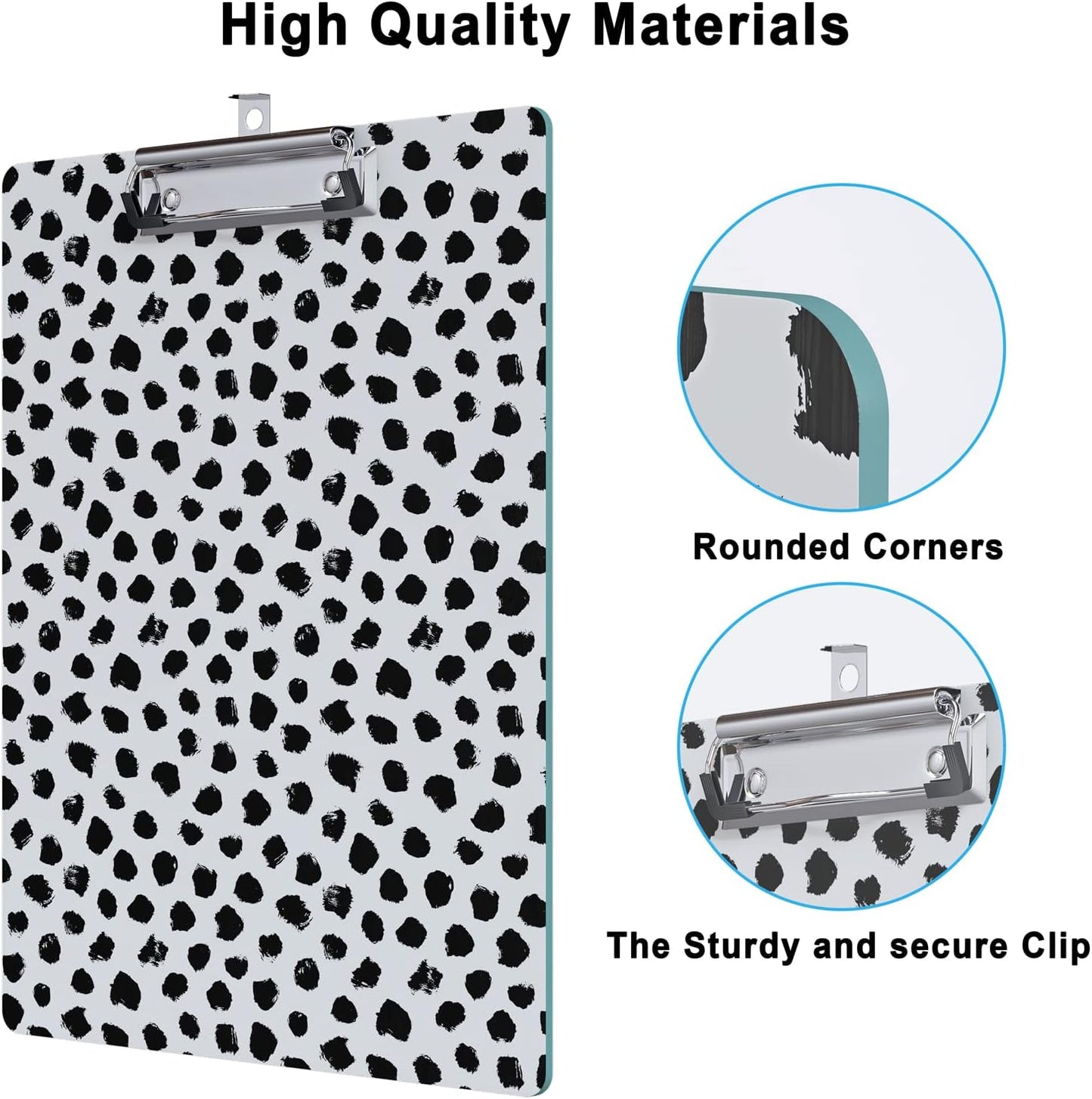 Cute Clipboard Wood Design Decorative A4 Letter Size Clip Boards for Classroom Office, Standard Size 9" x 12.5" with Low Profile Metal Clip - Black Dots