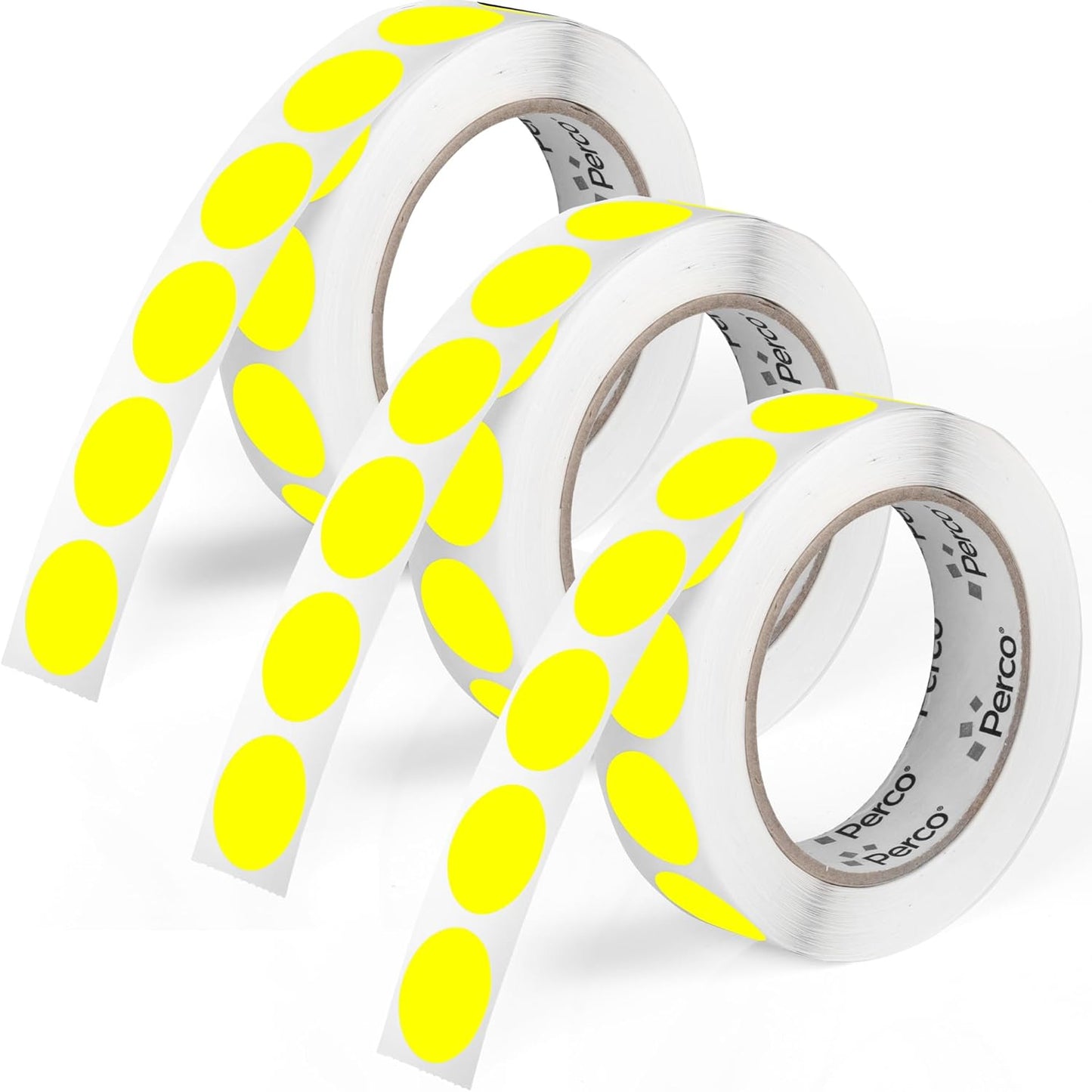 Perco Fluorescent Yellow 1-Inch Round Circle Dot Sticker Labels - Multi-Roll Pack (3 Rolls, 1,000 Labels Each) - Permanent Adhesive, Vibrant Colors, Strong Hold - Perforated for Easy Use - Made in USA