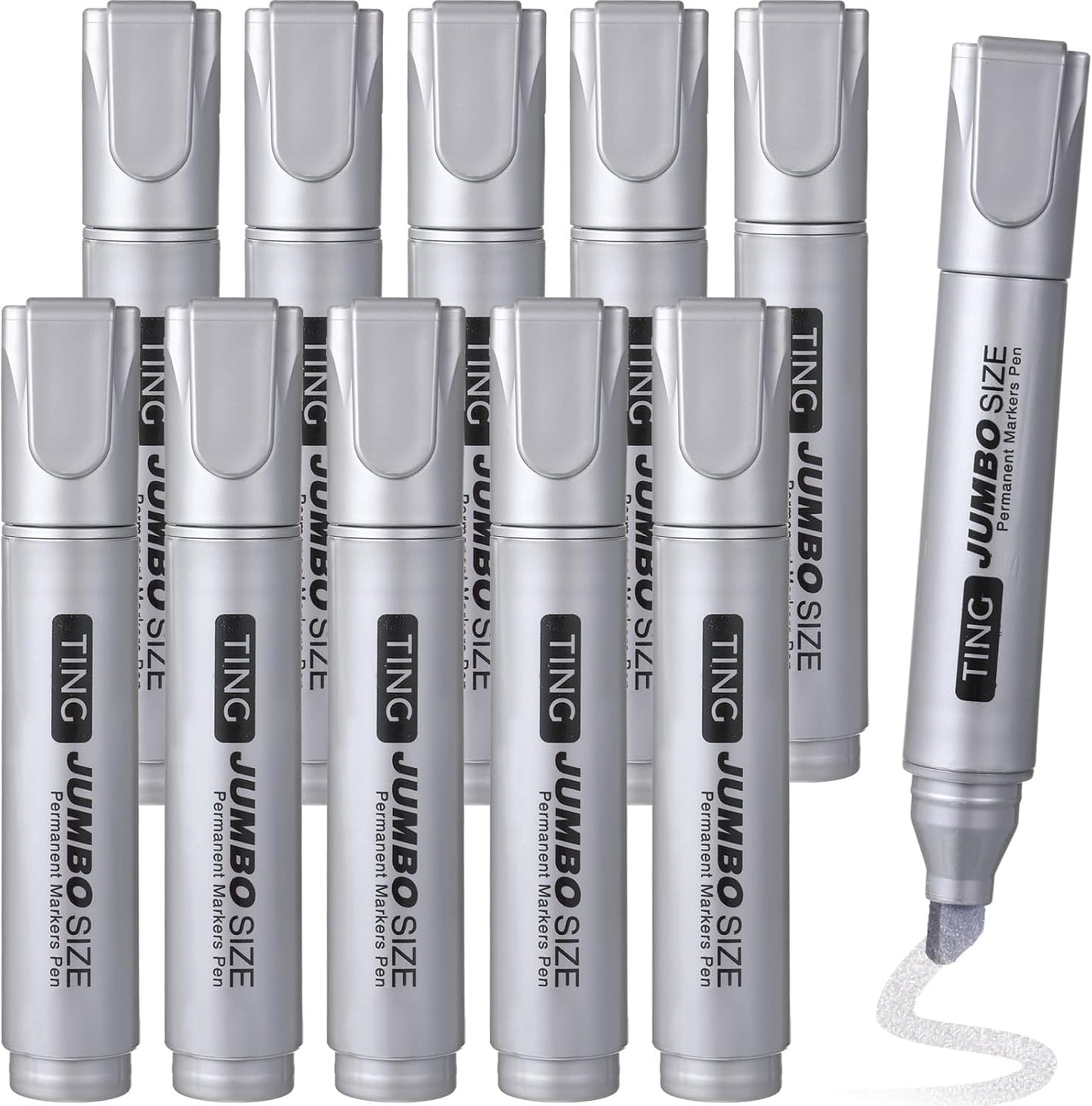 Fuutreo 10 Pack Jumbo Permanent Markers Bulk Large Chisel Tip Permanent Markers Quick Drying Waterproof Big Huge Poster Pens for Office, Logistics Company and More(Silver)