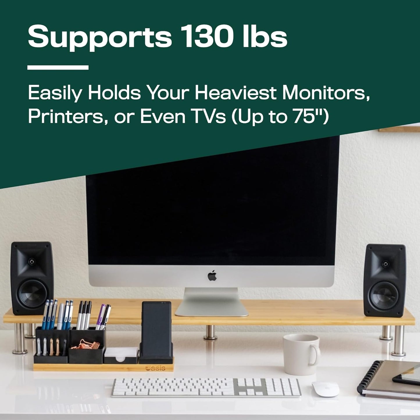 The Original Bamboo Dual Monitor Stand (As Seen On PBS) - 42 Inch Large Monitor Riser for Computer Screens, Laptop or TV - Desk Shelf Adds Storage Space and Improves Ergonomics - Natural