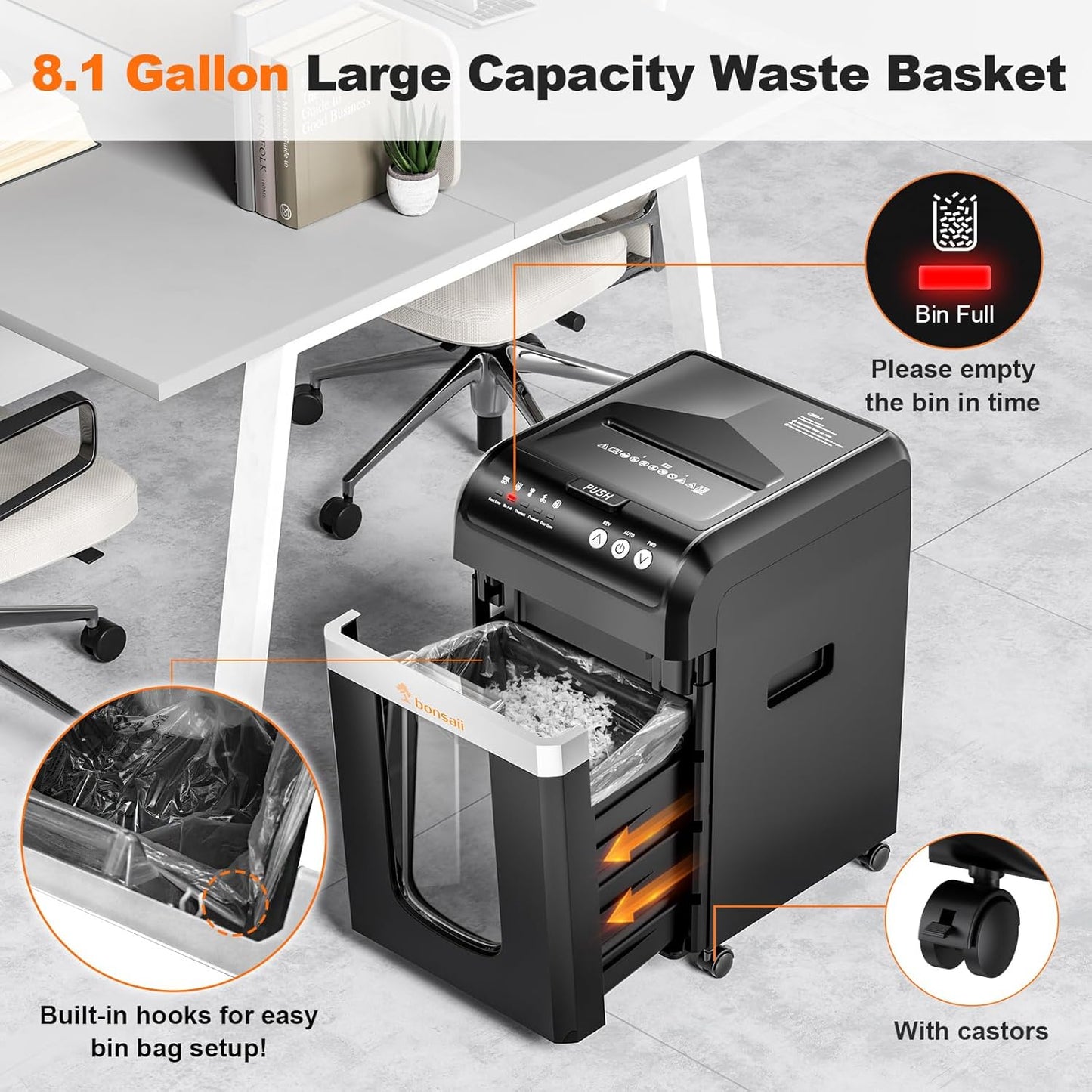 Bonsaii 200-Sheet Auto Feed Paper Shredder, 60 Minutes Nonstop Heavy Duty Shredders, 8.1 Gallon Large Bin Office Document Shredder, Micro-Cut/High Security P-4 Commercial Grade Shredder (C283-A)