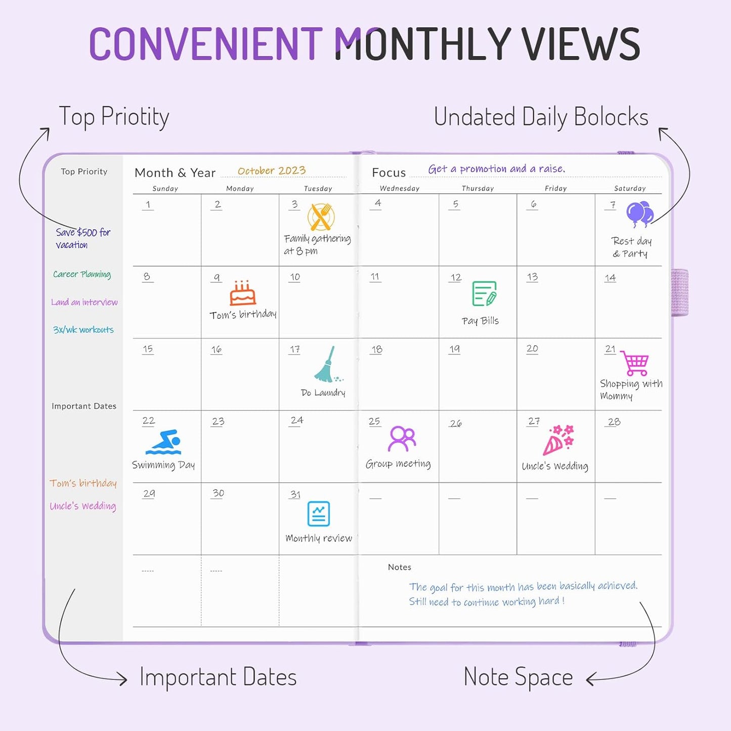 Undated Weekly Planner for 2025, Forvencer Simplified Weekly & Monthly Calendar Planner, Cute Daily Organizer Notebook, Agenda Journal to Track Goals & Tasks, Start Anytime, A5 Size, Black