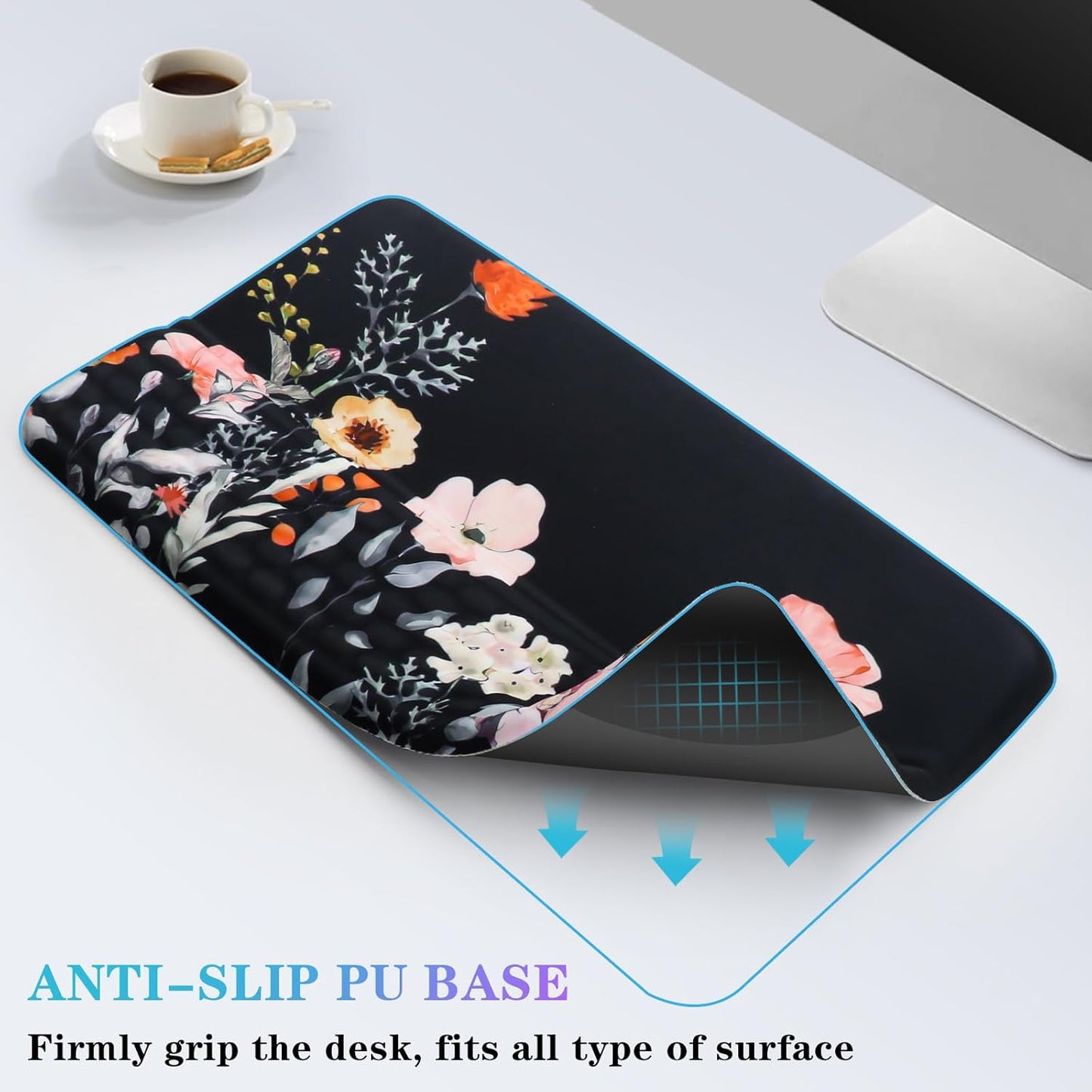 Computer Keyboard Stand with Wrist Rest, Ergonomic Tilted Keyboard Holder - Keyboard Riser with Wrist Pad - Keyboard Tray Support for Office Home - Black Flowers