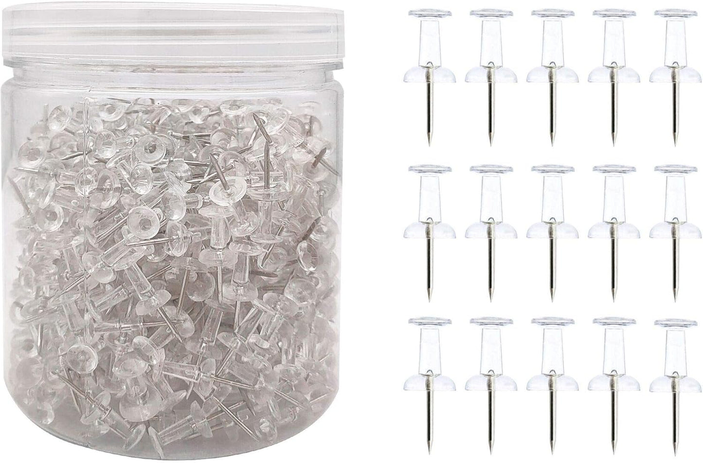 Clear Push Pins 600pcs Standard Thumb Tacks Steel Point Transparent Plastic Head Pins for Hanging Photo Posters Craft Marking Map Wall Cork Board