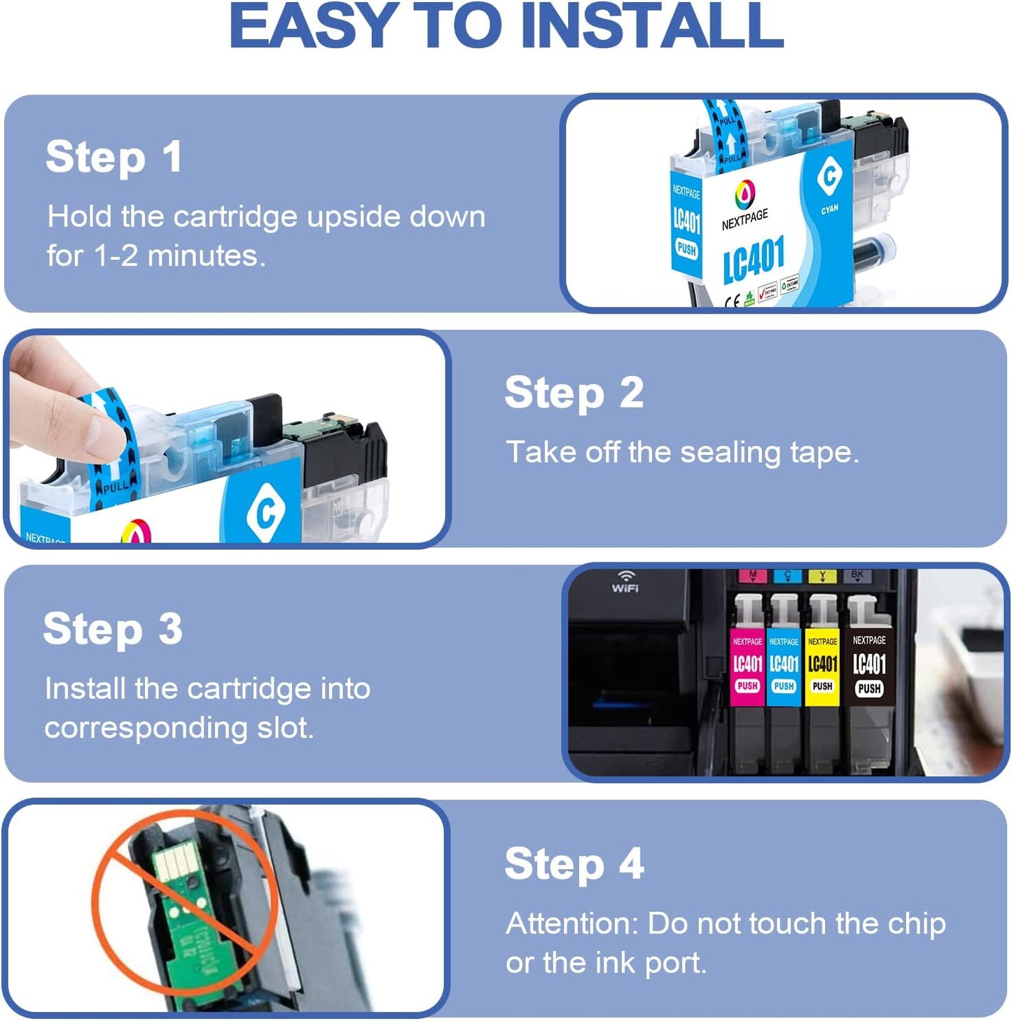 LC401XL MFC-J1010DW Ink Cartridges for Brother Printer LC401XL LC401 for MFC-J1010DW MFC-J1170DW MFC-J1012DW MFC-J1800DW MFC J1010DW - 4 Pack High Yields Black Cyan Magenta Yellow (LC401-BKCMY)