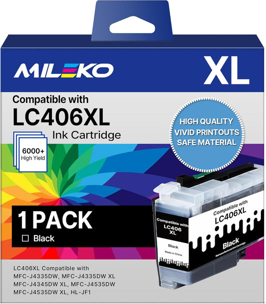 LC406 Ink Cartridges for Brother Printer Black Compatible for Brother LC406XL LC 406 XL 406 XL High Yield Ink Cartridges for Brother MFC-J4535DW MFC-J4335DW MFC-J5855DW MFC-J6555DW MFC-J6955DW, 1 Pack