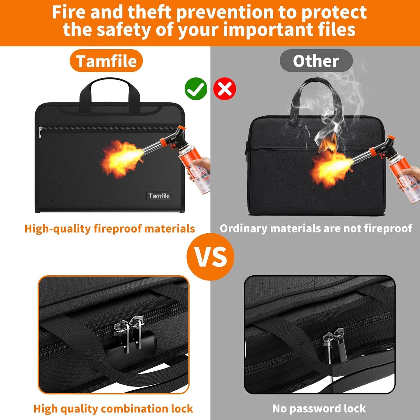 5200℉ Fireproof Accordion File Organizer with Lock, Thickened Document Organizer 13 Pocket with Zipper & Labels, Important Document Organizer, Expanding File Folder with Handle for Letter A4 (Black)