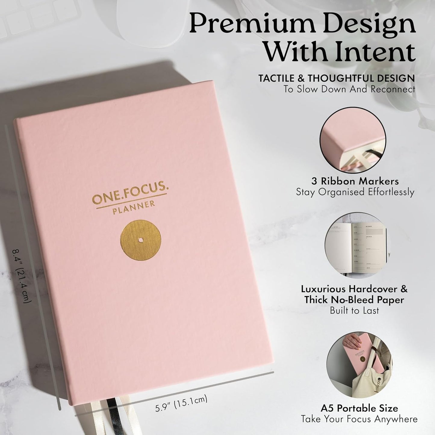 One Focus Planner: 90-Day Productivity & ADHD Management Tool with Goal Setting, Daily Planning, Habit Tracker, and Mindfulness for Focus, Mental Clarity & Anxiety Relief – Ideal for Busy Adults and Neurodivergent Minds; Pink