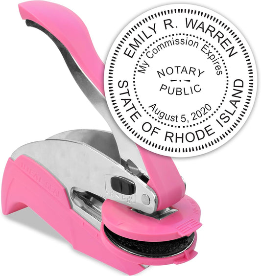 MaxMark Notary Seal Round Pink Embosser for Rhode Island State - Includes Gold Burst Seal Labels (50 Count)