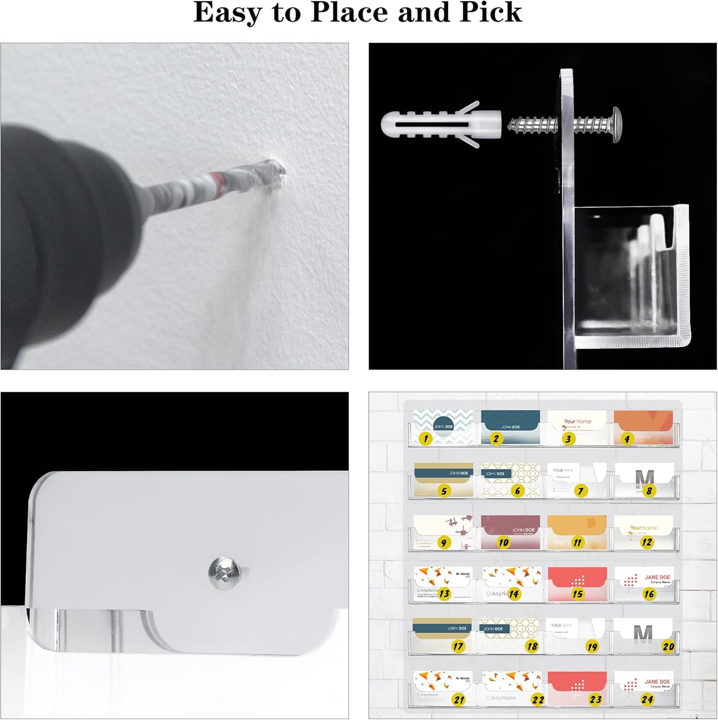 TURSTIN Business Card Holder Wall Mount Clear Sticker Display Marketing Holder Acrylic Business Card Stand Multi Pocket Rack Organizer Space Saver for Home Office (24 Pockets)