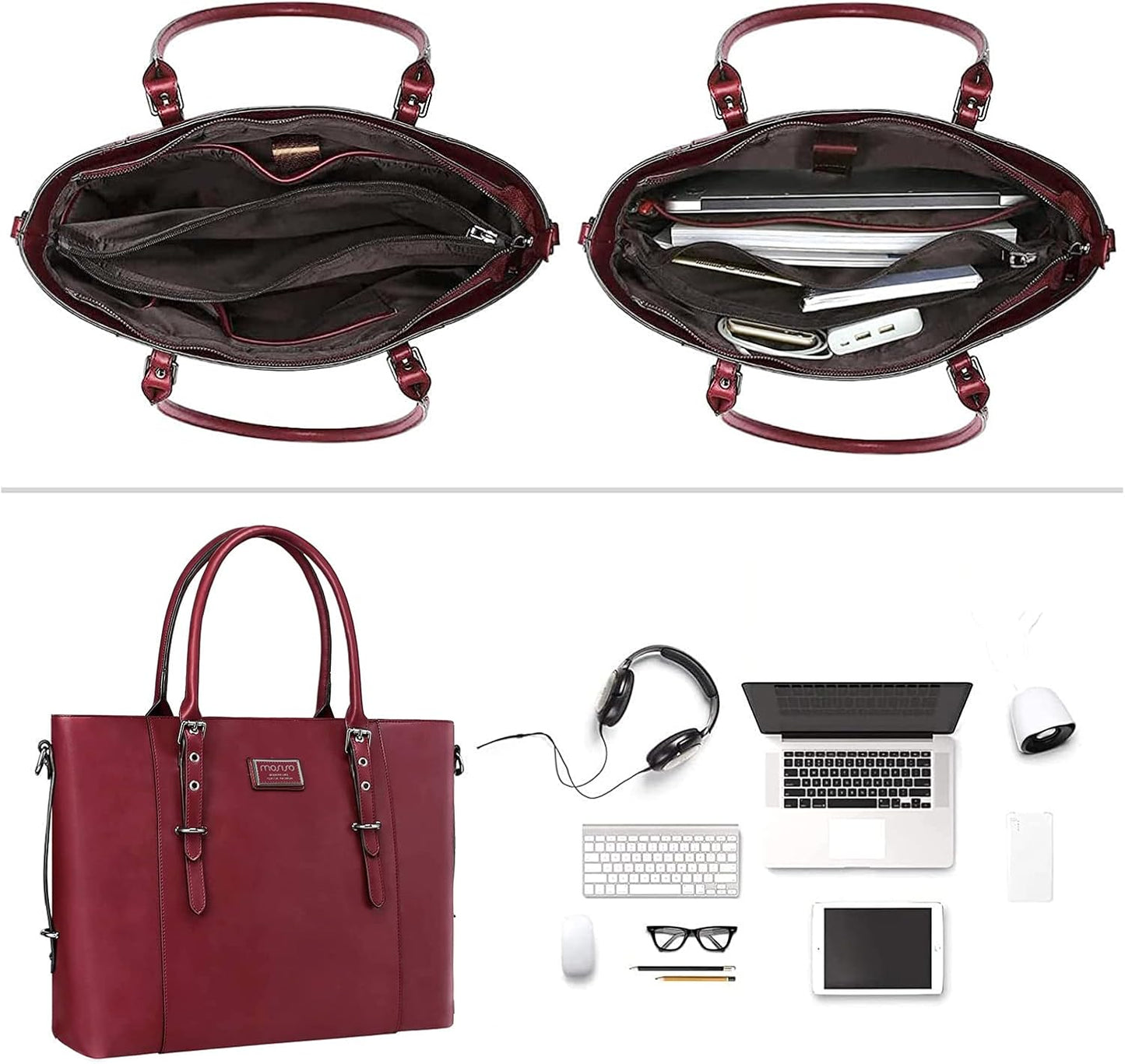 MOSISO PU Leather Laptop Tote Bag for Women, Waterproof Large Capacity Business Work Briefcase Shoulder Laptop Bag