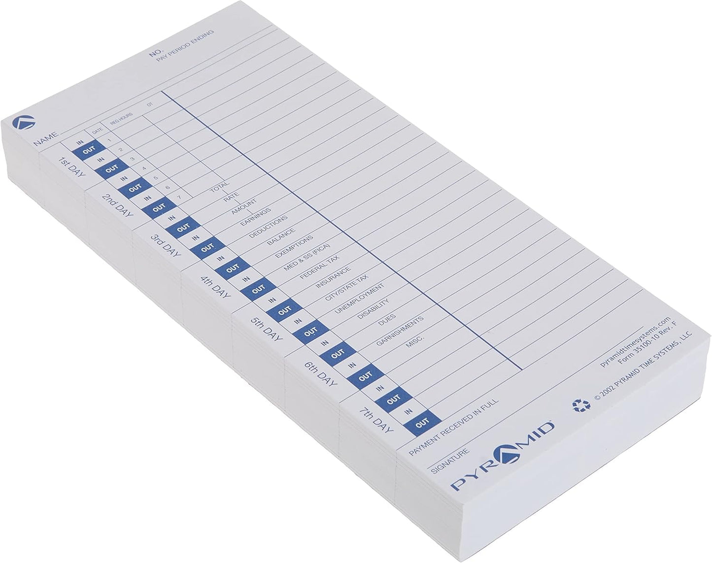 Pyramid™ 30% Recycled Time Cards For Pyramid Models 3500 & 3700, 4" x 9", Pack Of 100