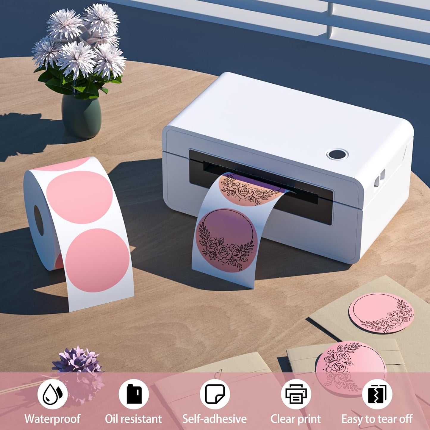 MFLABEL 750-Pack Pink Round Labels (2 Inch) - Thermal Printer Sticker Rolls for Shipping, Organizing, Crafts & DIY (Compatible w/Direct Thermal Printers)