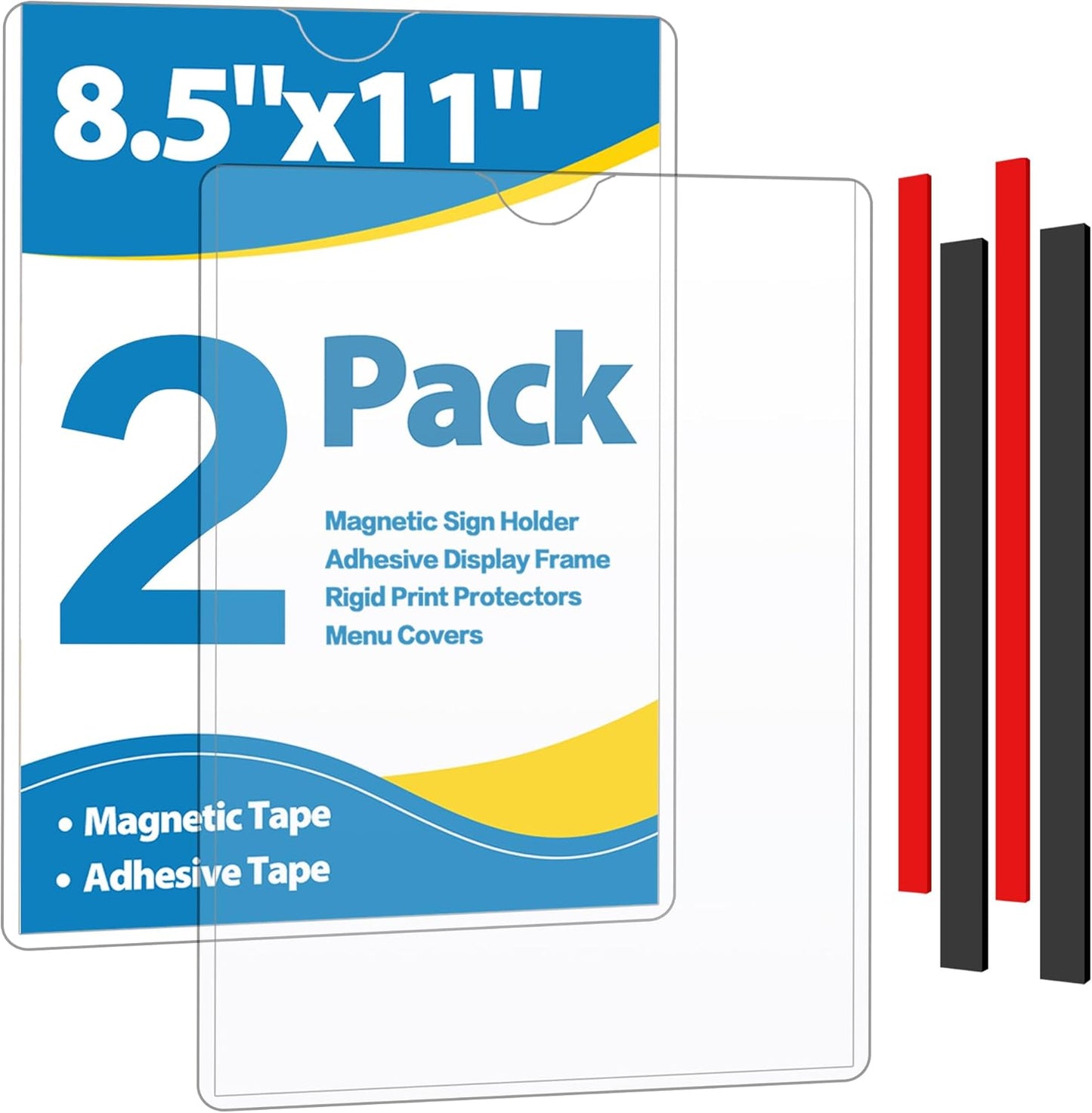 Magnetic Sign Holder Wall Mount 8.5 x 11, Plastic Door Display Frame for Fridge Window, 2Pack