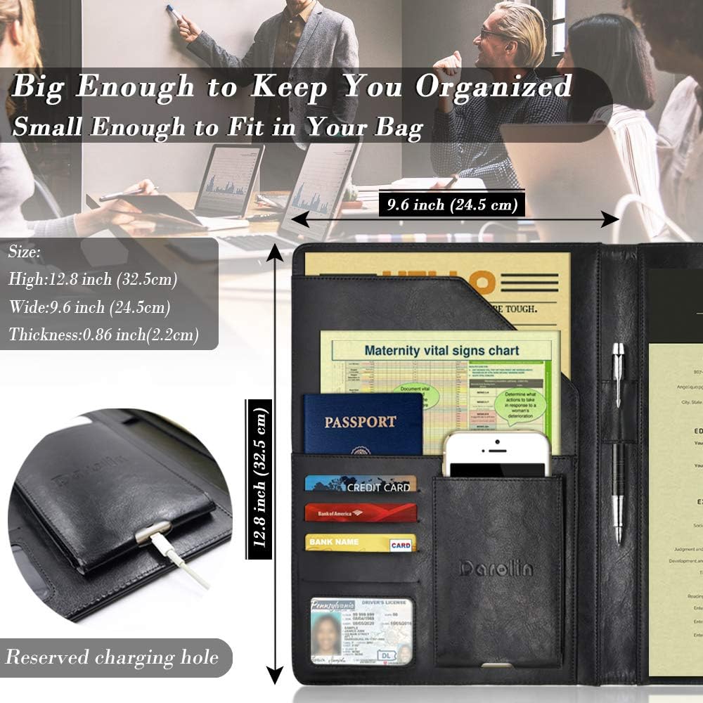 Darolin Business/Resume Padfolio Portfolio Folder with Letter/A4 Size Clipboard, Interview/Conference/Legal Document Organizer, Premium Portfolio Professional Case, Padfolio for Women/Men - Black