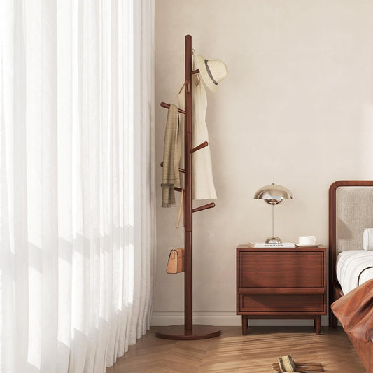 Uniclinens Coat Rack Freestanding Solid Wood Coat Tree Standing with 8 Hooks, Coat Rack Stand Creative Tree Branch-Look (Walnut)