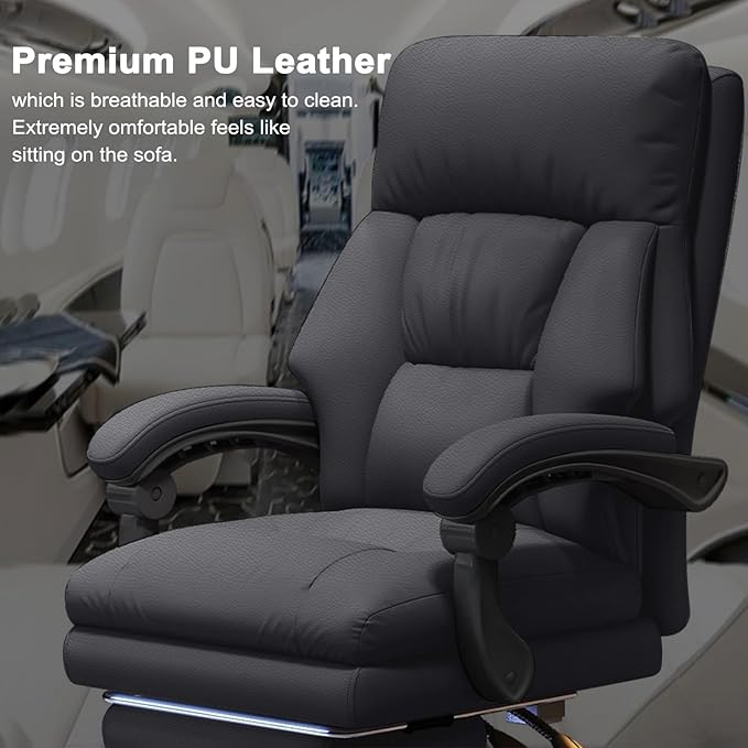 Executive Office Chair Comfortable Desk Chairs with Foot Rest High Back Computer Gaming Chairs Reclining PU Leather Swivel Work Chair for Home Office