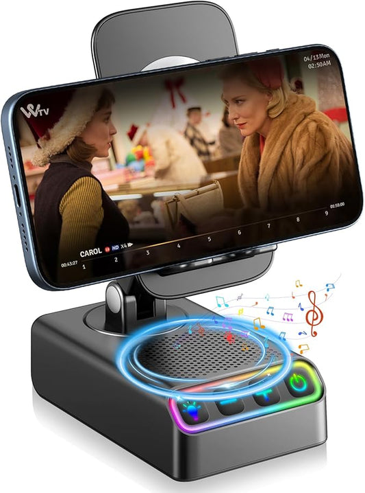 Gifts for Men Women, Adjustable Cell Phone Stand with Wireless Induction Bluetooth Speaker, HD Surround Sound for Home/Outdoor, Popular Christmas/Birthday Ideas Gifts, Stocking Stuffers Family Friends