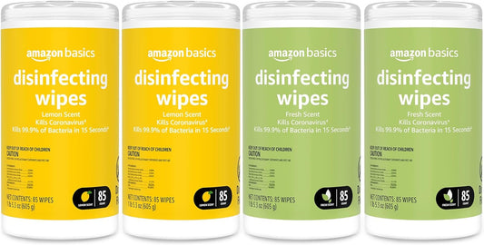 Amazon Basics Wipes, Lemon & Fresh Scent, Sanitizes/Cleans/Deodorizes, 340 Count (4 Packs of 85)