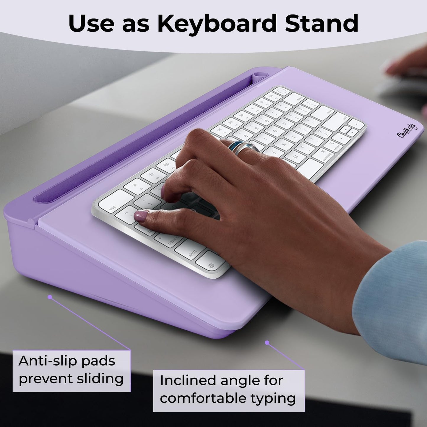 Chalkola Lavender Glass Desktop Whiteboard with Storage - Dry Erase Board, Work Desk Organizers, Computer Keyboard Stand, Home Office Desk Accessories, Workspace Desktop Buddy + 3 Markers