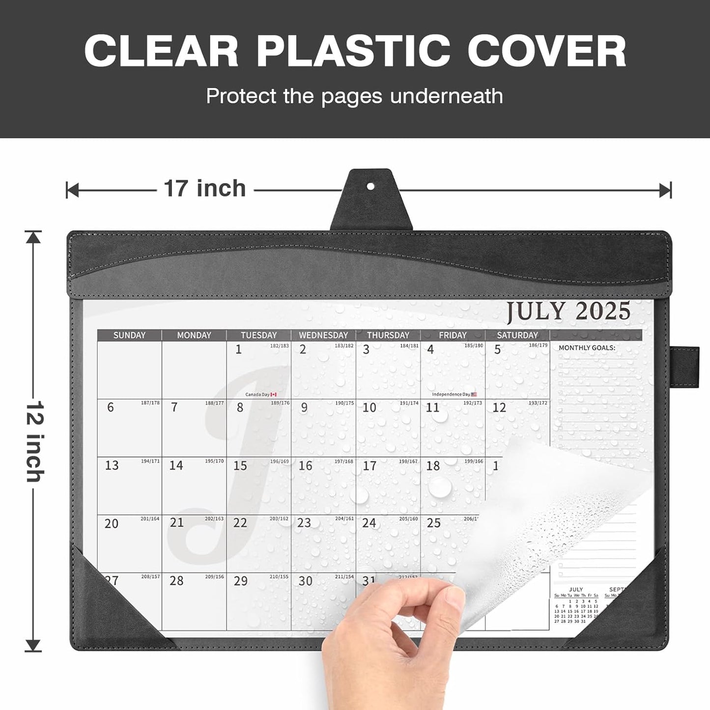 Ospelelf Desk Calendar 2025-2026 Large 12"x17" Leather Monthly Planner Pad with Protective Cover 18 Months July 2025 to Dec 2026 Black Gray