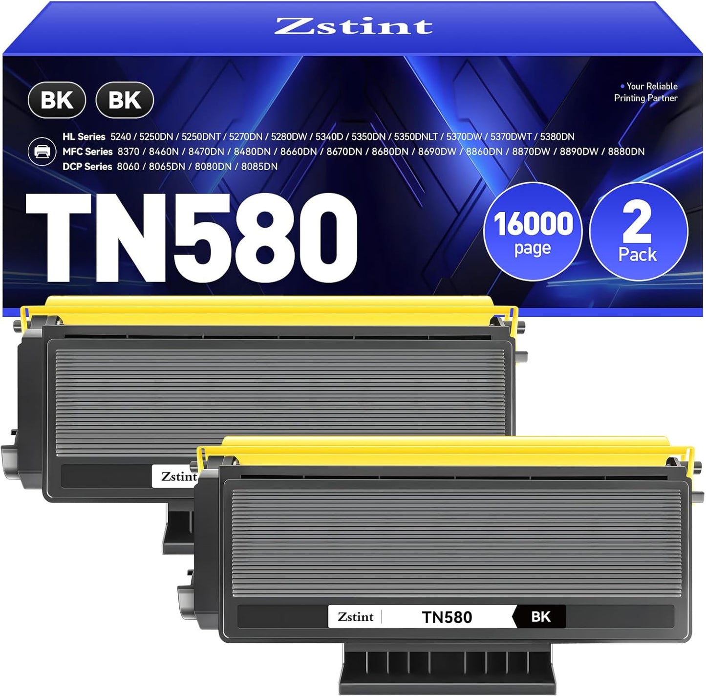 TN580 Toner Cartridge Black 2-Pack Compatible for Brother TN-580 HL-5370DW HL-5340D DCP-8060 DCP-8065DN 8085DN 8080DN HL-5240 5340D 5350DN 5370DW 5250DN MFC-8660DN 8480DN 8680DN 8690DW 8890DW Printer