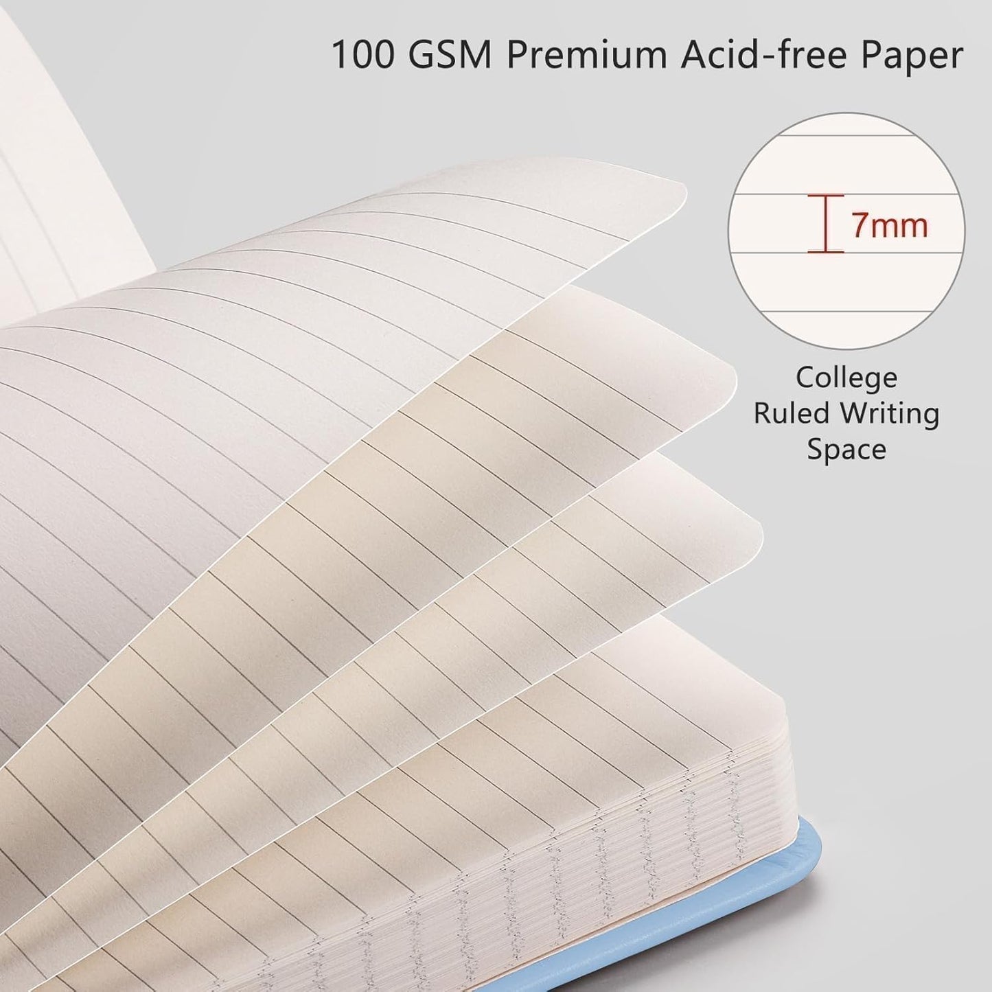 RETTACY Lined Journal Notebook, 192 Numbered Pages, A5 Medium Size (5.7'' x 8.3''), for Men & Women, Journaling, Writing, Work & Office, Leather Hardcover, 100 GSM Thick Paper (Light Blue)