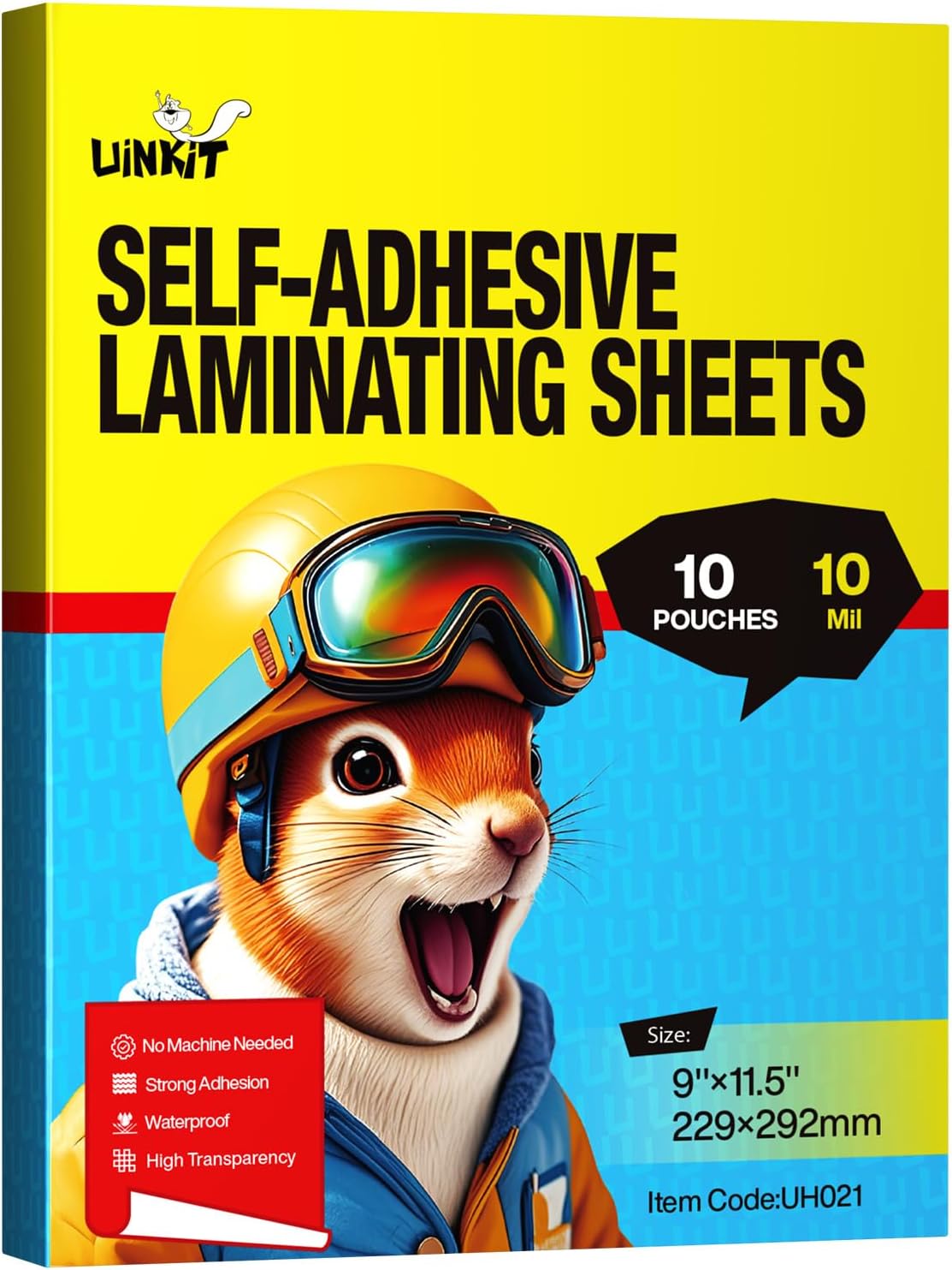 Uinkit Self Sealing Laminating Pouches, Waterproof Lamination Sheets for Document Permanent Adhesive 9x11.5inches 10Pack 10mil Thick Gloss Finish No Need Machine (9x11.5Inchesx10Pack)