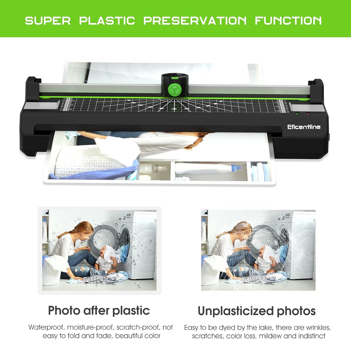 Laminator Machine for A3/A4/A6, Thermal Laminating Machine for Home Office School Use with 50 Pouches, Paper Trimmer and Corner Rounder (Green)