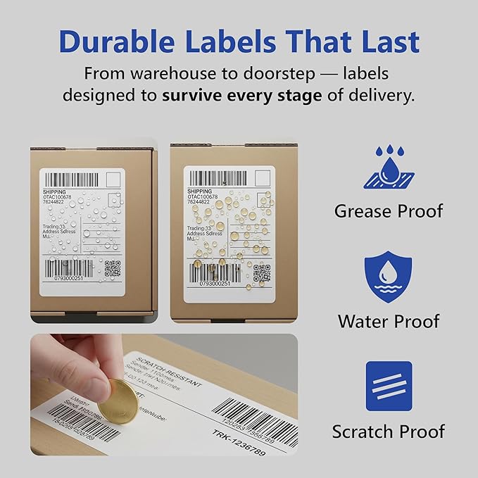 Mobile Printer Labels 4x6 - Printable Thermal Shipping Address Labels Compatible with Zebra Printers - Thermal Label Printer Paper 0.75-inch core with 105 Labels per Roll (6 Rolls)