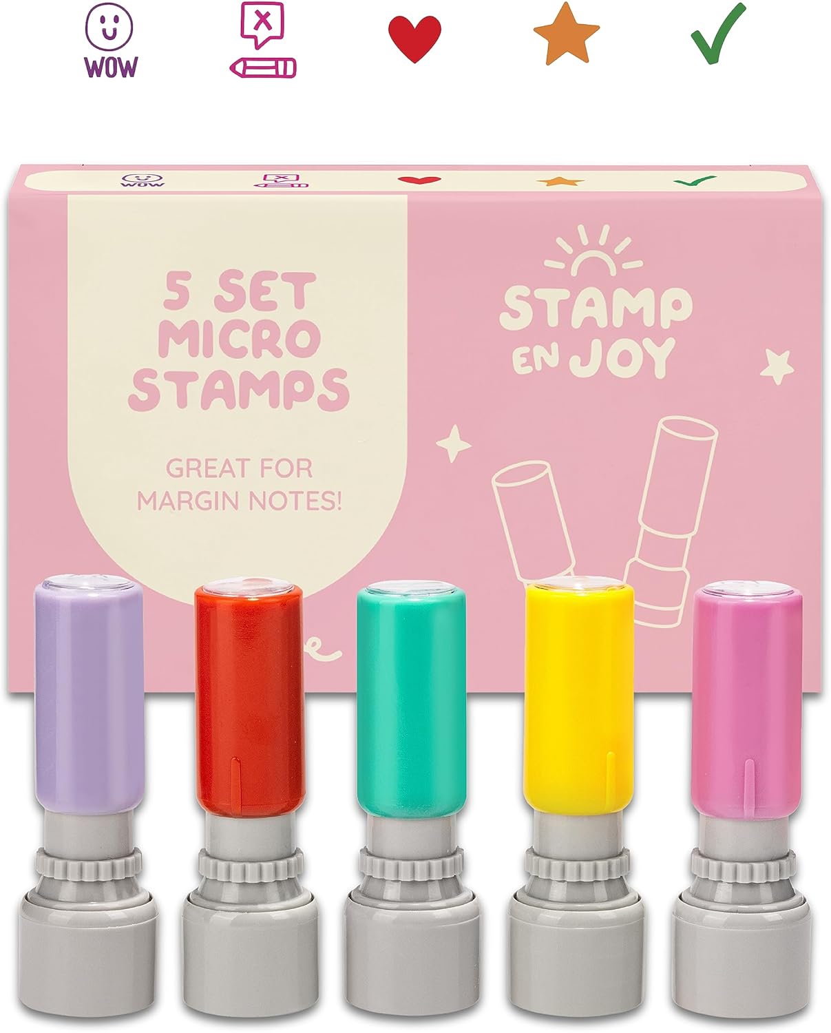 5 Self-Ink Flash Stamp Set, Multicolor Teacher Stamps for Classroom, Stamps for Teachers, Pre-Inked, Refillable Stamps (Margin Stamps)