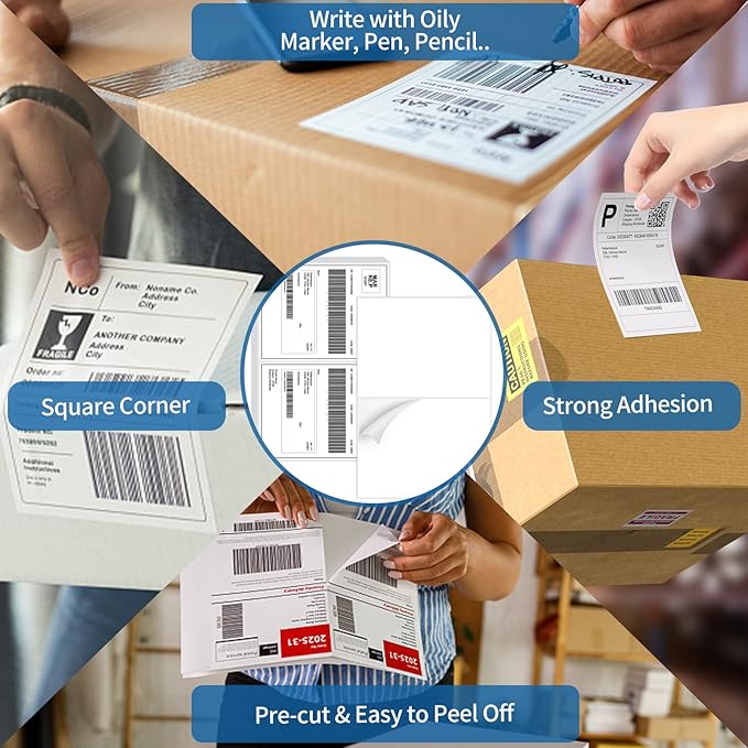 Half Sheet Shipping Labels - 8000 Counts, 8.5” x 5.5” Self Adhesive Shipping Label White Internet Mailing Labels 2 Per Page, Laser & Inkjet Printer Compatible [4000 Sheets 8.5” x 11”]