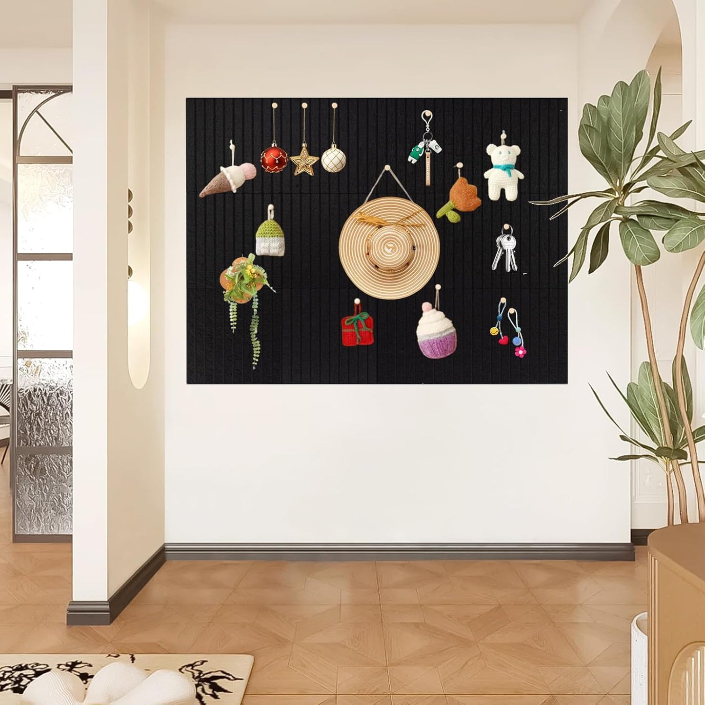 Large Cork Board Alternative, 12 Pack Felt Board with Safe Removable Adhesive Tabs Felt Wall Tiles, Large Cork Boards for Walls, Cork Board for Home Office, Pin Boards for Walls, Stripe Black