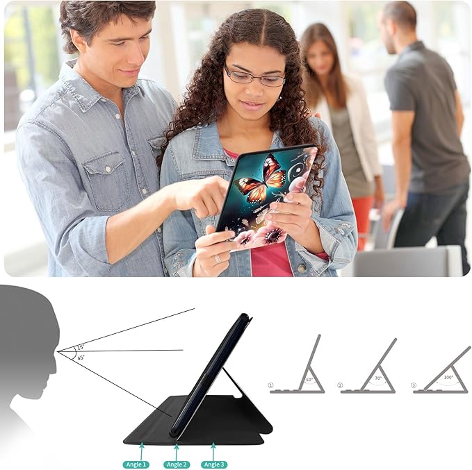 for Kindle Fire 7 case 2019 2017 Release 9th 7th Generation,360 Degree Rotating Stand Smart Protective Cover Case for Amazon fire 7 Tablet 9th/7th Generation,Cute Butterfly Flowers