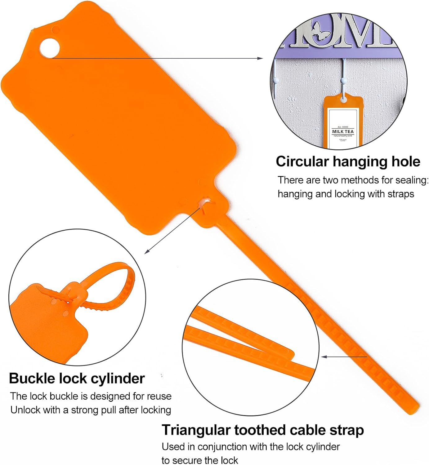 100pcs Blank Plastic Tags for Labeling Reusable Hanging Tags Ties Key Tag Storage Labels Waterproof Plastic Mark Label Writable Hang Sign with One Marker Pen (Orange)