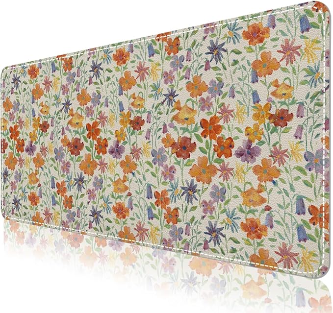 Botanical Floral Desk Pad Blotter,Large Mouse Pad 35 x 17in,PU Leather Desk Mat Writing Pad Protector, Non-Slip Waterprrof,Desktop Decor for Home Office Women Girls (Little Forest)