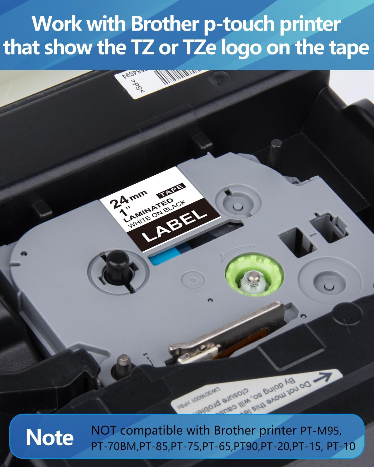 Weemay 3 Pack TZe355 24mm White on Black Laminated Label Tape Compatible with Brother Label Maker Tape TZe-355 TZe 355 TZ-355 TZ355 for PTouch PT-E500 PT-D600 PT-P750W PT-P900W Printer, 1 In x 26.2 ft