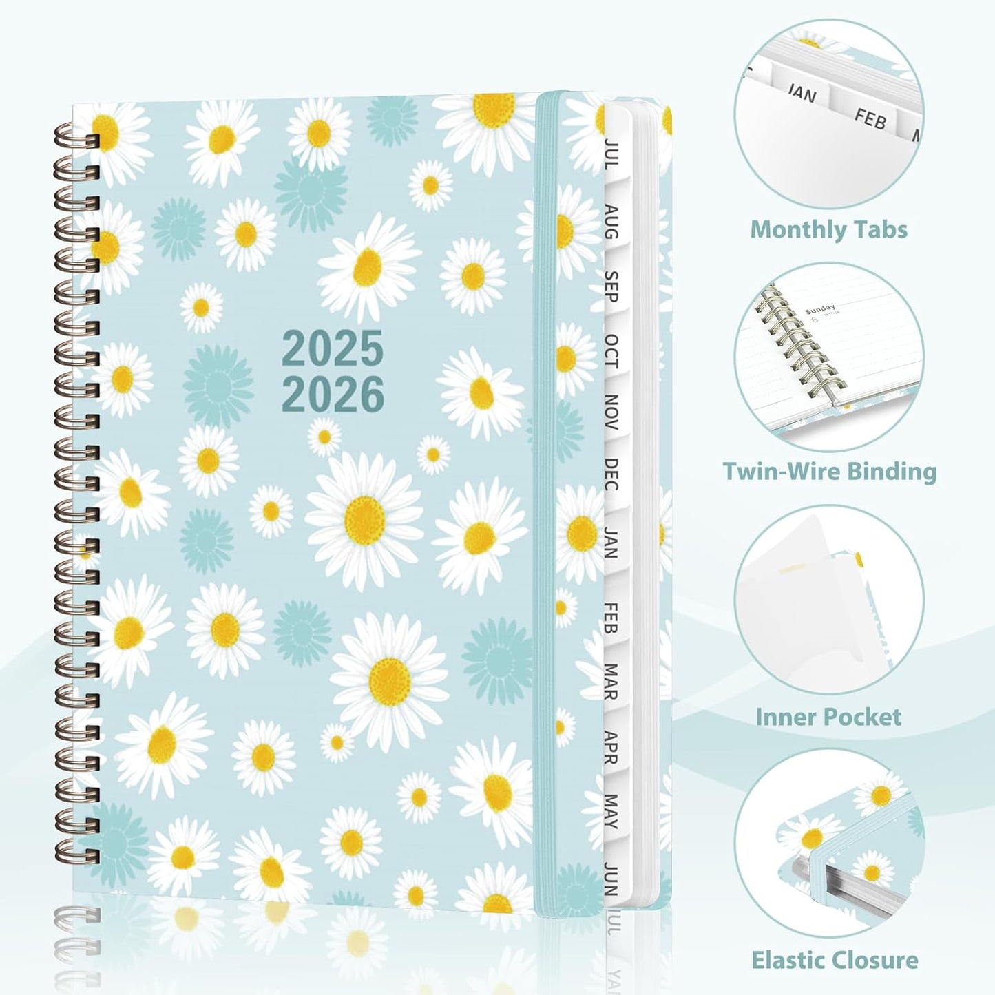 Planner 2025-2026 for Women & Men, Weekly and Monthly Calendar Notebook (July 2025 - June 2026), Hardcover Spiral Bound School Teacher Student Planner with Tabs, Inner Pocket, A5 (6.3" x 8.5")