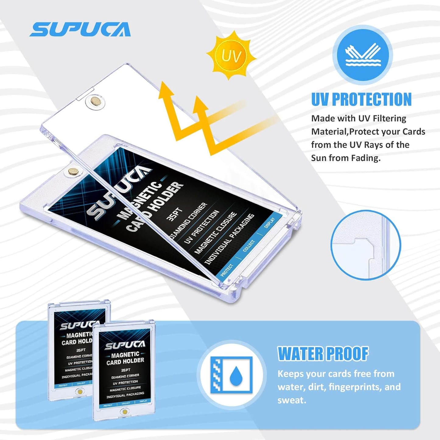 100ct Magnetic Card Holder 35PT, One Touch Card Holder for Trading Card, Card Protectors Hard Plastic, Card Sleeves Display Case for Baseball Card Sports Cards