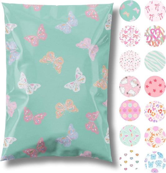 14.5x19 Designer Poly Mailer 100 Pack Heavy Duty Waterproof Self Seal Shipping Bags for Small Business Large Mailing Envelopes Bulk Tear Resistant Packaging Butterfly