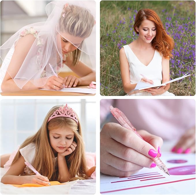 10 Count Pastel Gel Ink Pen Set,Cute Note Taking 0.5mm Fine Point Retractable 10 Count Black Ink Pens with for Writing, Journaling, School, Office (Pink)