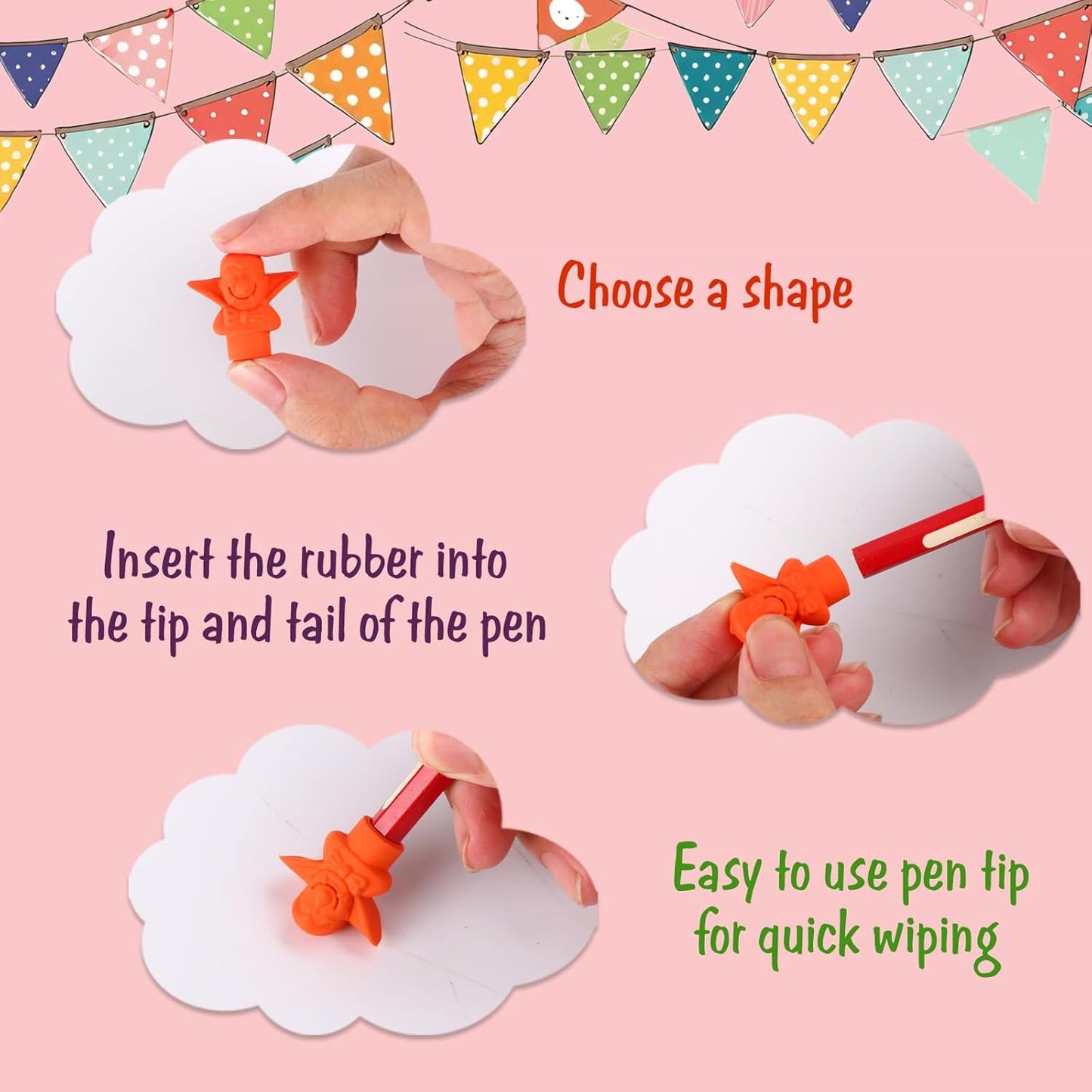 18 Pcs Pencil Cap Erasers, Assorted Tri Color Eraser Toppers for Homework, Drawing Desk Organization