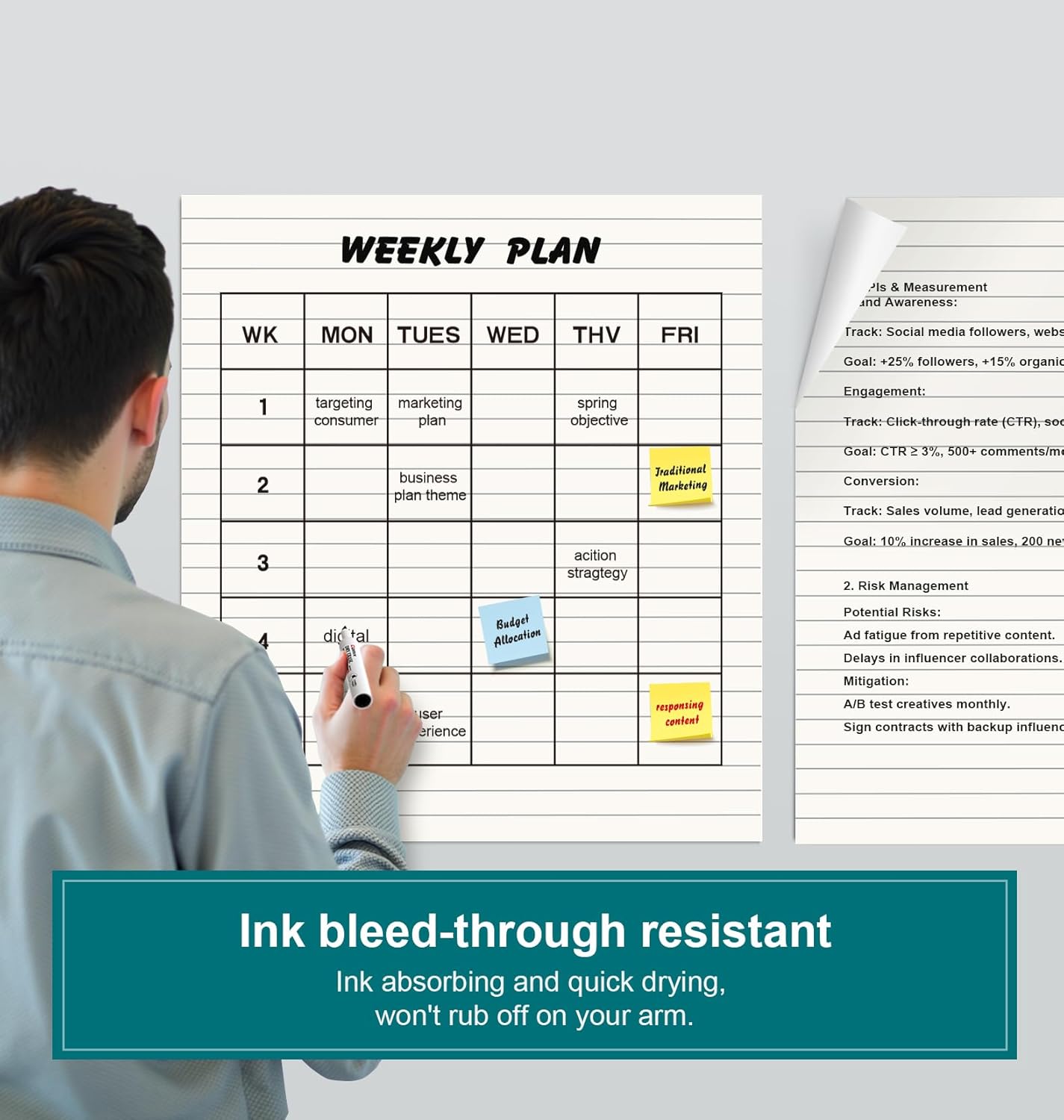 ViVin Lined Sticky Easel Pad, 25 x 30 Inches Flip Chart Paper for Teachers and Students, Large Self Stick Easel Paper, Teacher Anchor Chart, 30 Sheets/Pad, 10 Pads/Pack