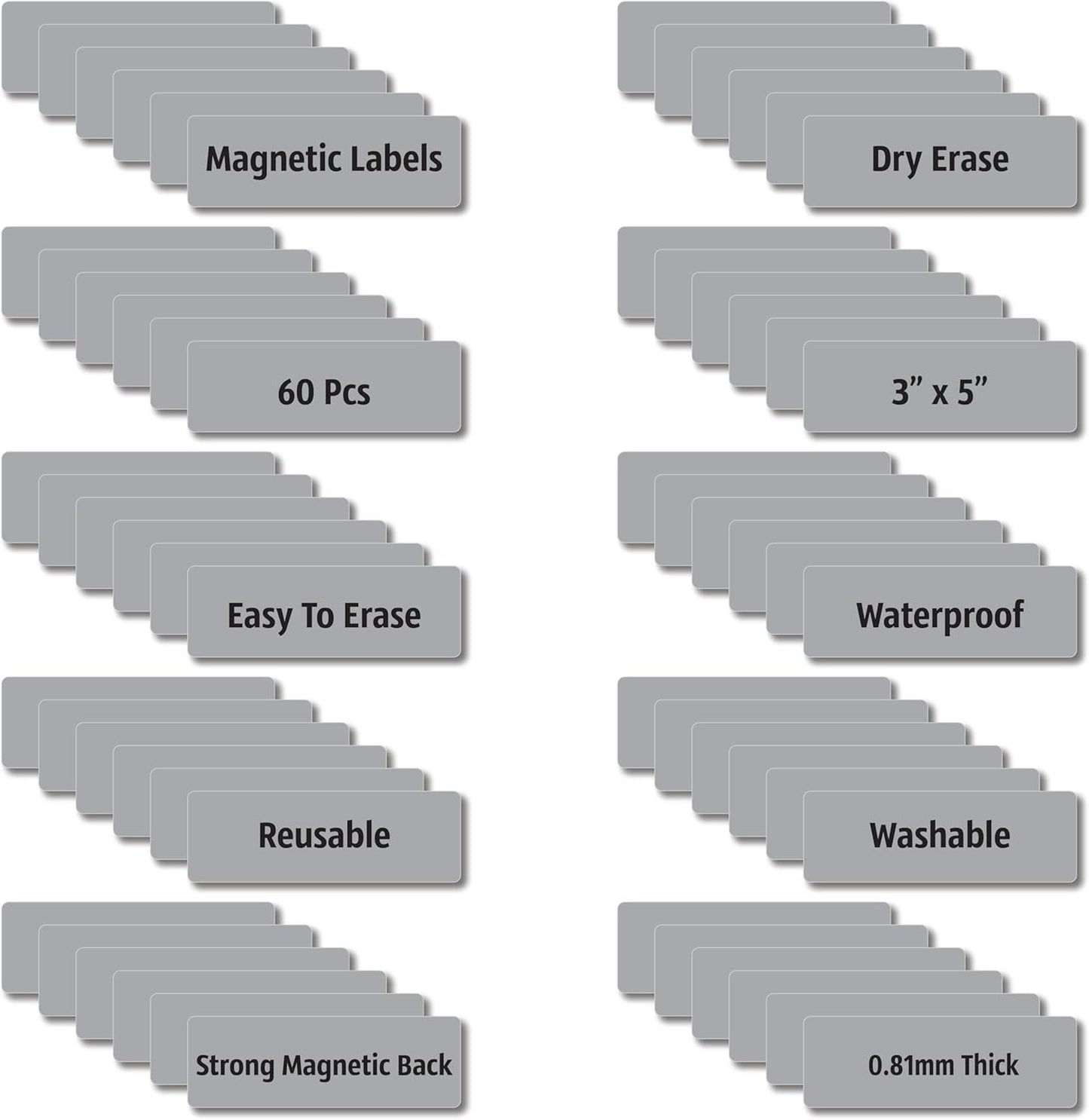 Magnetic Dry Erase Magnets Labels 3x1 inches, Reusable Name Tags, Organizing Schedules in Office/Classroom. Work on Fridge/White Board (Grey 60Pcs)