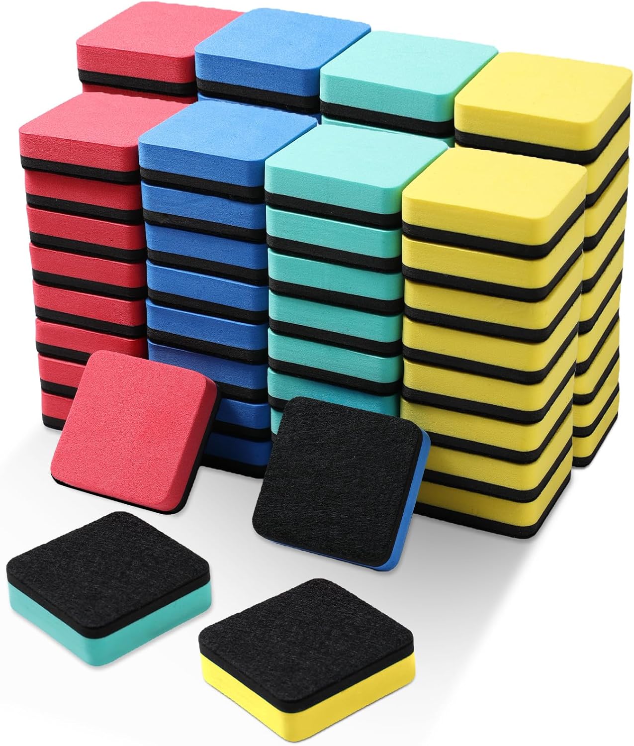 XKDOUS 72 Pack Mini Dry Erase Eraser, Small Magnetic Whiteboard Eraser for Kids (4 Color, 2 x 2 Inch)
