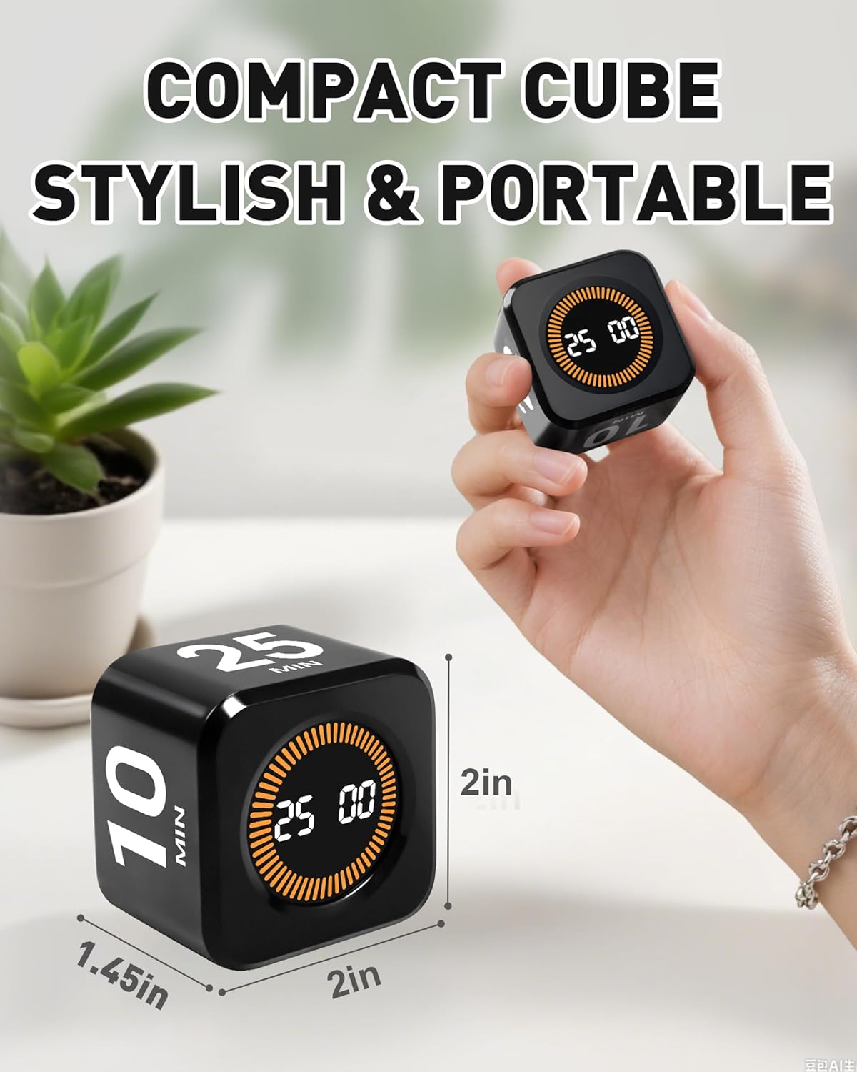 Pomodoro Timer Cube for Productivity — 5/25/10/50 Minutes Preset, Digital Gravity Sensor Desk Visual Timer for ADHD, Silent Mode, Ideal for Office, Study, Kitchen & Kids