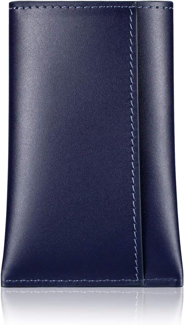 HISCOW Business Card Holder with Flap for Dispensing Cards - Italian Calfskin (Dark Blue)