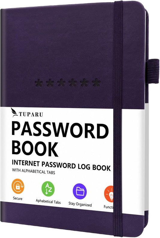 Password Book with Alphabetical Tabs – Hardcover Internet Address & Password Organizer – Password Keeper Notebook for Computer & Website – 5.2 x 7.6" Log-in Password Journal w/Thick Paper (Purple)